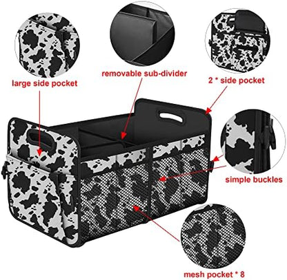 Femuar Car Trunk Organizer,Car Storage Organizer with 72L Large Capacity Waterproof Collapsible and 11 Pockets,Trunk Organizer for Car Suv/Jeep/Sedan, Large Size, Cow print - Image 5