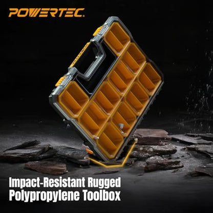 POWERTEC Small Parts Organizer & Tool Box – 20 Compartments, IP65 Water & Dust Protection, Stackable Storage with Interlocking Latch, Removable Bin, Dividers, Clear Lid, Portable Design (72366) - Image 7