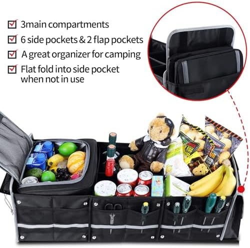 Car Trunk Organizer with Removable Cooler Bag - Collapsible Multi-Compartment Storage for SUV Truck Groceries Camping, Durable Nylon Auto Cargo Organizer (Black) - Image 3
