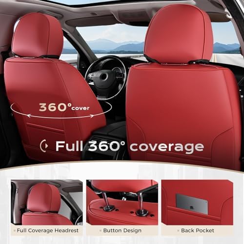 Coverado Front Seat Covers for Cars, 2 Pack Faux Leather Car Seat Covers, Waterproof Automotive Seat Covers Driver Car Seat Protector Car Seat Cushion Universal Fit for Most Cars Trucks SUV, Red&Black - Image 4