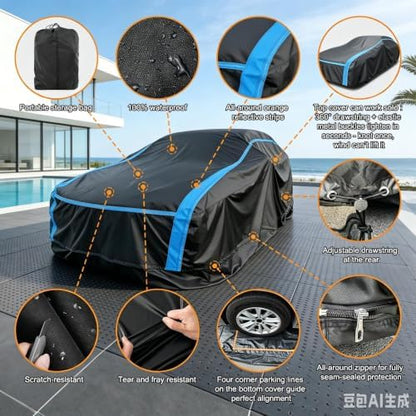 2-in-1 Sedan Cover - Quick Half Cover or Full Bottom-Seal Enclosure, Waterproof Multi-Layer Heavy-Duty Protection, Fits 209-218 in Sedans: Crown Victoria, Caprice, Roadmaster, Riviera, DTS - Image 6