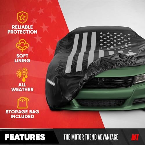 Motor Trend Black USA Flag Waterproof Car Cover - All Weather Outdoor Protection, UV Resistant, Windproof, Scratchproof - Semi-Universal Fit Sedan Full Car Cover for Sun Rain Snow (191”- 210” Length) - Image 5