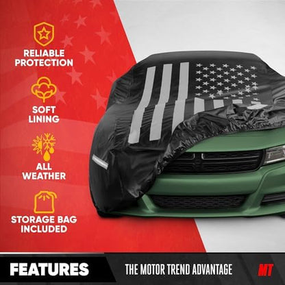 Motor Trend Black USA Flag Waterproof Car Cover - All Weather Outdoor Protection, UV Resistant, Windproof, Scratchproof - Semi-Universal Fit Sedan Full Car Cover for Sun Rain Snow (191”- 210” Length) - Image 5