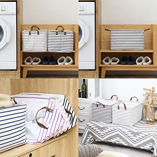 Hinwo 31L Large Canvas Storage Bin with Lid and Handles - Image 3