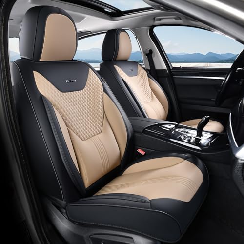 Coverado Car Seat Covers with Lumbar Support, Front Covers for Cars, Universal Automotive Seat Cover, Waterproof, Leather Car Seat Cushion, Interior Seat Protectors for Most Cars by COVERADOAUTO