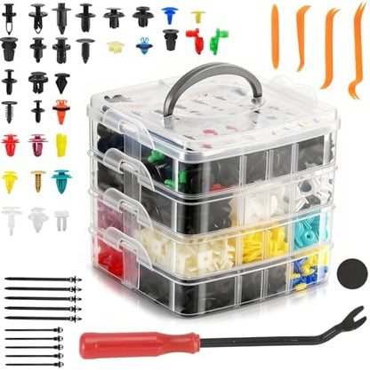 1240PCS Auto Retainer Clips Kit with Trim Removal Tools and 3-Layer Organizer Box, 32 Sizes Push Rivets Fasteners for Car Bumper, Fender, Door Panel and Interior Repair by Unknown