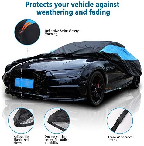 MORNYRAY Waterproof Car Cover All Weather Snowproof UV Protection Windproof Outdoor Full car Cover, Universal Fit for Sedan (Fit Sedan Length 186-193 inch) - Image 2