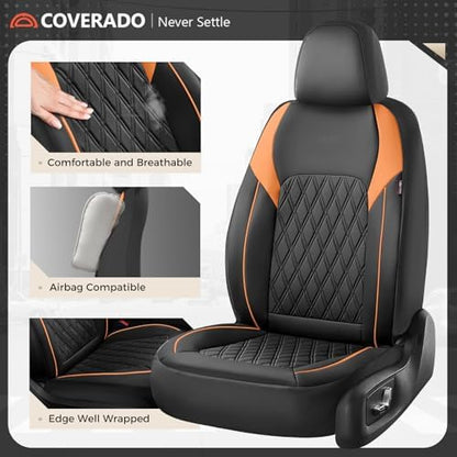 Coverado Seat Covers for Cars, Automotive Seat Covers Front Seats, Waterproof Car Seat Covers, Car Seat Cushion, Faux Leather Car Seat Protector Carseat Cover Universal Fit Most Cars, Black&Orange - Image 4