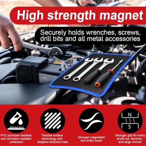 Magnetic Tool Mat Set, Heavy-Duty Magnetic Parts Holder with 4 Sizes Non-Slip Trays, Suitable for Auto Repair and Workshop Organization, Mens Gifts for Mechanics, Car & DIY Enthusiasts (Blue) - Image 5