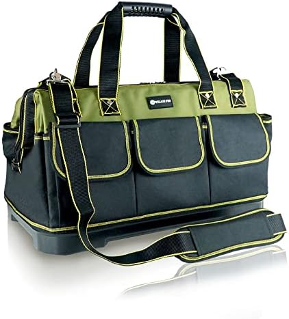 20inch Tool Bag for Men Women Heavy Duty with Waterproof Molded Base Large Tool Bag, Wide Mouth Tool Tote, Artisan Carpenter Electricians Tool Bags,Adjustable Shoulder Strap Organizer by WILAXI+PRO