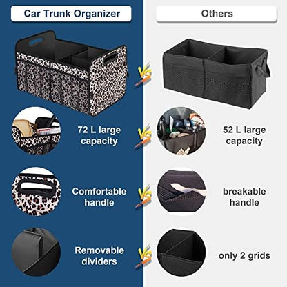 Femuar Car Trunk Organizer, Large Capacity Collapsible Trunk Storage with 11 Pockets, Waterproof, Non-Slip, Suitable for Car, SUV, Truck, Van, Jeep, Sedan, Leopard Print - Image 2