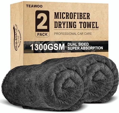 2 Pack Double-Sided Car Care, Microfiber Drying Towel, 1300GSM, 35" x 24" by TEAWOO