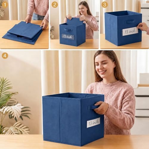 Storage Bins,13" Cube Storage Bin with Labels,10pcs,Navy Blue - Image 5
