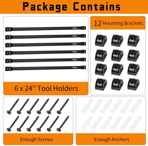 24" Magnetic Tool Holder Strip, 6 Pieces Black Metal Tool Organizer Rack with Stainless Steel Surface, Magnet Bar for Garage Workshop, Easy To Install with Mounting Screws - Image 7