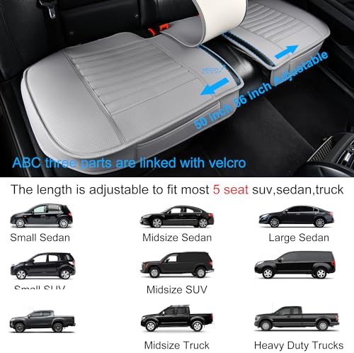 Back Seat Covers, Rear Seat Cushions, Auto Bench Protector with Breathable PU Leather and Non-Slip Bottom Universal for 4 Season (Gray, 61" x 20. 5") - Image 6