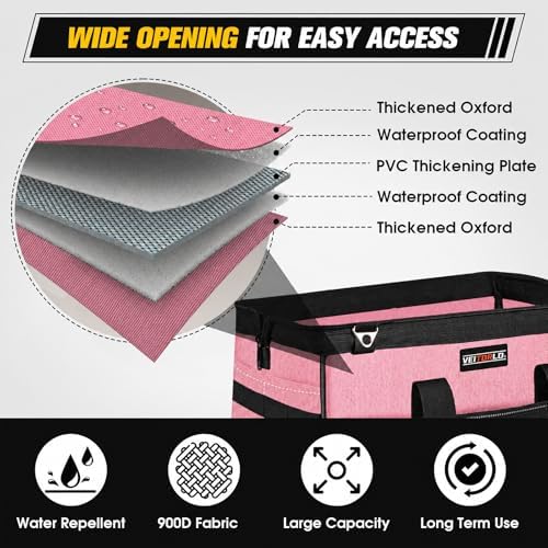Veitorld 16-Inch Tool Bag Tool Box Organizer, Heavy Duty Tool Organizer with 19 Pockets, Wide Mouth Design for Easy Access, Portable Tool Tote Gift for Women and Men, Garage, Workshop, Pink - Image 4