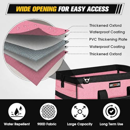 Veitorld 16-Inch Tool Bag Tool Box Organizer, Heavy Duty Tool Organizer with 19 Pockets, Wide Mouth Design for Easy Access, Portable Tool Tote Gift for Women and Men, Garage, Workshop, Pink - Image 4