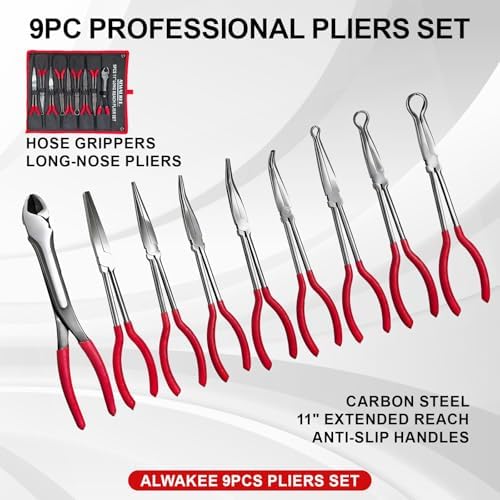 9-Piece 11" Long Reach Needle Nose Pliers Set - Image 2
