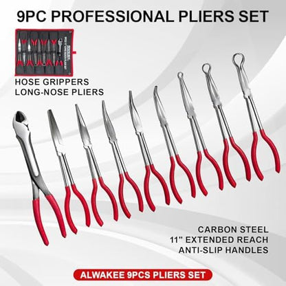 9-Piece 11" Long Reach Needle Nose Pliers Set - Image 2