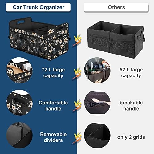 Femuar Car Trunk Organizer,Car Storage Organizer with 72L Large Capacity Waterproof Collapsible and 11 Pockets,Trunk Organizer for Car Suv/Jeep/Sedan, Large Size, Hibiscus flowers - Image 2