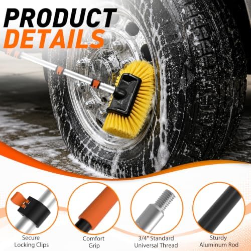 SISUPASSIE Car Wash Brush, 20FT Telescopic Car Wash Brush with Long Handle, 12-Inch Soft Bristle Car Cleaning Brush for Cleaning Car, RV, Truck, Boat, Solar Panels - Image 2