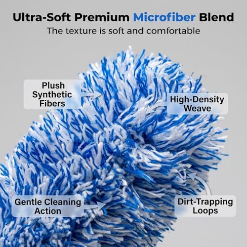 Wheel Barrel Cleaning Brush,2026 New Long Handle Microfiber Wheel Brush Car Duster,Lightweight Rim Detailing Tool for Narrow Spokes & Brake Calipers (Black Set/1 Set) - Image 4