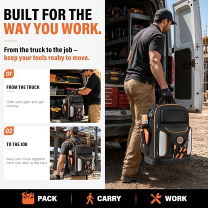 LOKASS 18.1-inch Heavy-Duty Tool Backpack, 75 Pockets, Black - Image 4