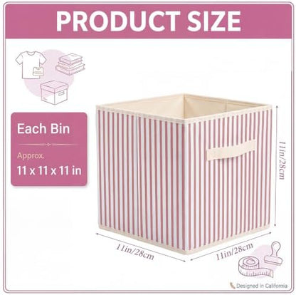 Amyhill 6 Pack Pink Striped Basics Collapsible Fabric Storage Bins - Image 2