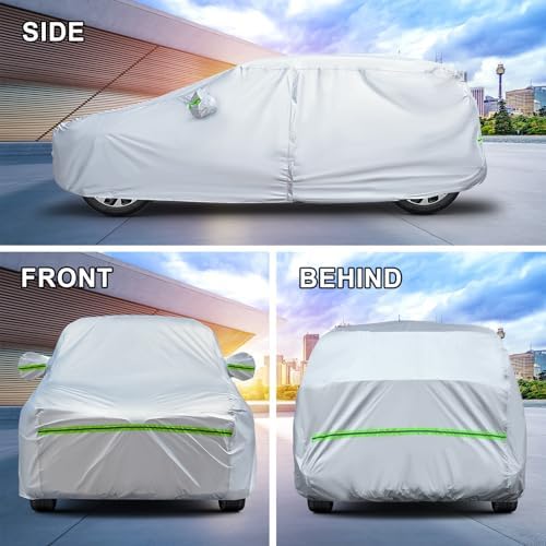 Full Car Cover Universal 6 Layers Outdoor Thicked All Weather Cover, Sunshield, Waterproof, Snow Proof, UV Proof, Scratch Proof, Bird Droppings, 6 Reflective Strips, Fits Hatchbacks up to 173 " - Image 6