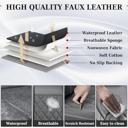 Coverado Leather Seat Covers, Car Seat Covers Full Set, Waterproof Faux Leather Seat Cover, Car Seat Protectors 5 Seats, Automotive Seat Covers Universal Fit for Most Cars SUV Trucks, Gray - Image 6