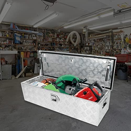 BLACKHORSE-RACING 39 x 13 x 10 Inch Aluminum Truck Trailer Tool Box Chest Box Pickup Underbody Truck Bed Storage Toolbox RV Storage Organizer with Side Handle, Lock & 2 Keys - Silver - Image 5