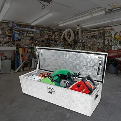 BLACKHORSE-RACING 39 x 13 x 10 Inch Aluminum Truck Trailer Tool Box Chest Box Pickup Underbody Truck Bed Storage Toolbox RV Storage Organizer with Side Handle, Lock & 2 Keys - Silver - Image 5