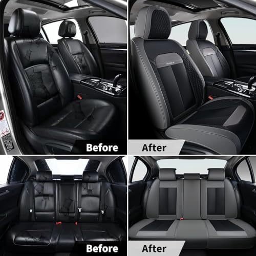FLORICH 2 Pair Car Seat Covers, Luxury Leather Seat Covers Universal Anti-Slip Driver Seat Cover, Automotive Vehicle Seat Covers fit for Trucks Vans SUVs Sedans (2 Packs, Gary&Black) - Image 6