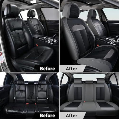 FLORICH 2 Pair Car Seat Covers, Luxury Leather Seat Covers Universal Anti-Slip Driver Seat Cover, Automotive Vehicle Seat Covers fit for Trucks Vans SUVs Sedans (2 Packs, Gary&Black) - Image 6