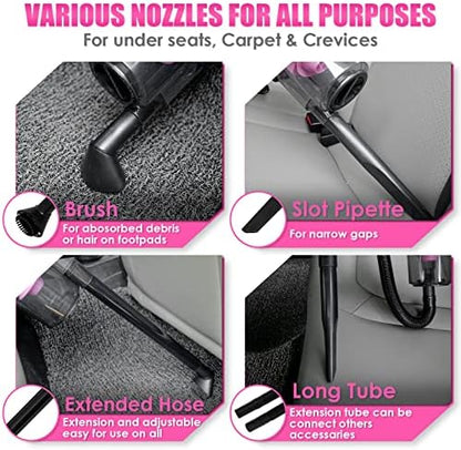 17pcs Car Cleaning Kit, Pink Car Interior Detailing Kit with High Power Handheld Vacuum, Detailing Brush Set, Windshield Cleaner, Cleaning Gel, Complete Auto Accessories for Women Gift - Image 3