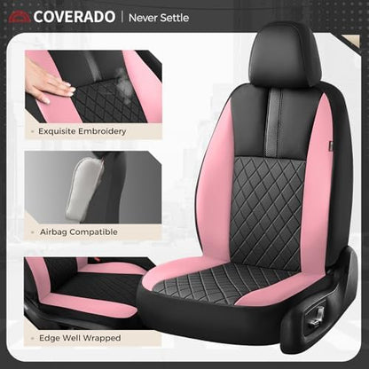 Coverado Car Seat Covers Front Pair, Automotive Leather Seat Covers for Car，Universal Fit Front Back Seat Cover, Non-Slip Waterproof Breathable Car Seat Protector - Image 2