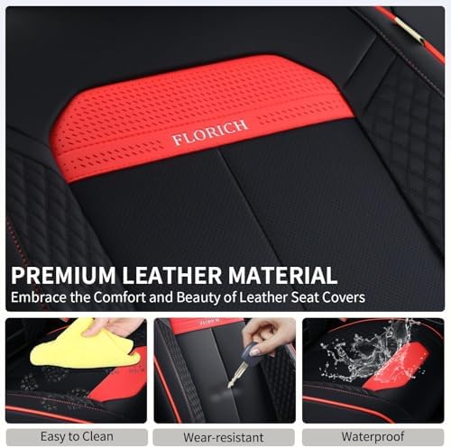 FLORICH Front Seat Covers, Luxury Car Seat Cover with Waterproof Leather, Automotive Vehicle Seat Covers for Cars Trucks Vans SUVs Sedans (2 Packs, Black&Red Line) - Image 5