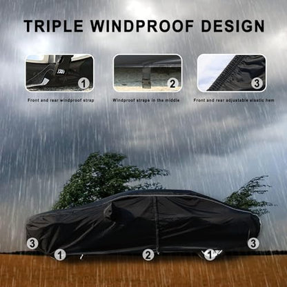 Tecoom Car Cover Waterproof All Weather, Car Covers for Automobiles with Zipper Door, Cotton Backing, Windproof Sun UV Hail Protector, Universal Fit for Sedan (201"-210") - Image 4