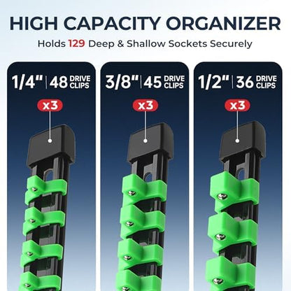 Reniteco 9-Pack Socket Organizer Set, 1/4" x 48 3/8" x 45 1/2" x 36 Clips - Image 2