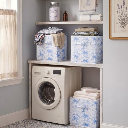 Geelin 6 Pcs Blue Floral Bow Cube Storage Bins 11 in Basket with Handle - Image 5