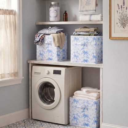 Geelin 6 Pcs Blue Floral Bow Cube Storage Bins 11 in Basket with Handle - Image 5