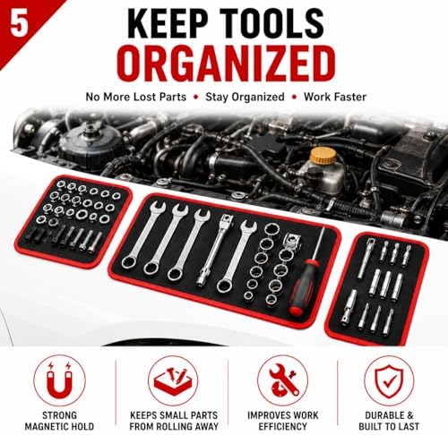 3‑Piece Flexible Magnetic Tool Mat Set, Heavy‑Duty Magnetic Mat for Tools, Strong‑Grip Magnetic Parts Holder with Non‑Slip Surface,Ideal for Auto Repair, Workshop & Jobsite Organization,Red - Image 5