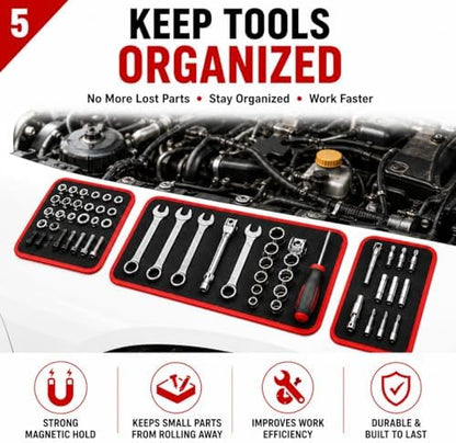 3‑Piece Flexible Magnetic Tool Mat Set, Heavy‑Duty Magnetic Mat for Tools, Strong‑Grip Magnetic Parts Holder with Non‑Slip Surface,Ideal for Auto Repair, Workshop & Jobsite Organization,Red - Image 5