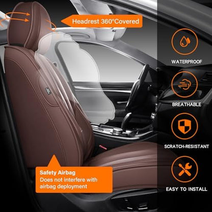 MINGBRON Seat Covers, Car Seat Covers Front Seats, Car Seat Cover, Car Seat Protector Waterproof, Car Seat Cushion Nappa Leather, Brwon Seat Covers Carseat Cover Universal Fit for Most Cars - Image 5