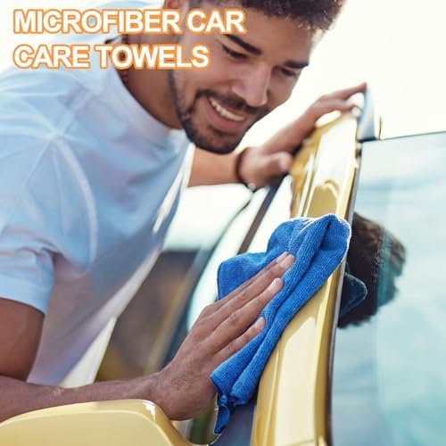 Nuenen Car Microfiber Clean Cloths, Yellow,Blue, 16 x 16 Inch, 60 Pcs - Image 5
