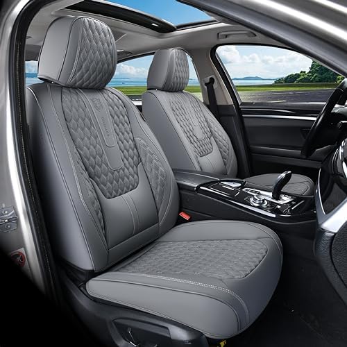 Coverado Car Seat Covers Full Set, Nappa Leather Seat Covers for Car, Waterproof Car Seat Protector with Lumbar Support, Automotive Seat Covers Universal Fit for Most Cars SUV Trucks (Gray) - Image 2