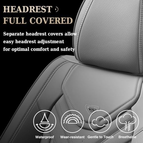 Coverado Seat Covers, Car Seat Covers Front Seats, Leather Seat Covers for Cars, Automotive Seat Covers Car Seat Protector Car Seat Cushion Universal Fit for Most Sedans SUV Pick-up Truck(Grey) - Image 3