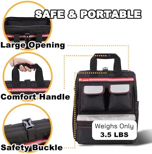 Backpack Tool Bag with Padded Back Support Heavy Duty Tool Kit Carrier Storage Bags for Electrician, Plumber, HVAC, Cable Repairman - Image 4