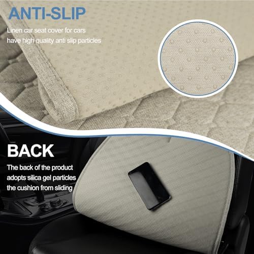 Linen Car Seat Covers for Cars, Front Car Seat Cover Protectors with Storage Bags, Anti-Slip & Soft Automotive Seat Cushion Universal Fit for Most Sedan, SUVs, Vehicles (Beige) - Image 5