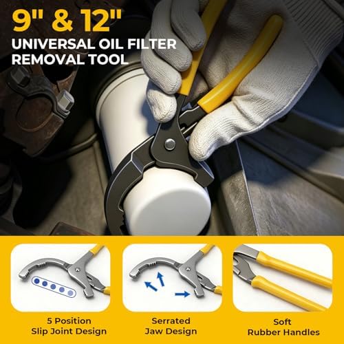 KELIN Oil Filter Wrench Set 8PCS, 9"&12" Oil Filter Pliers | 4 Swivel Band Wrenches (2-3/4" to 5-1/4") | 3-Jaw Universal Adapter for 3/8" 1/2" Ratchet, Oil Filter Removal Tool for Car Truck SUV ATV - Image 4